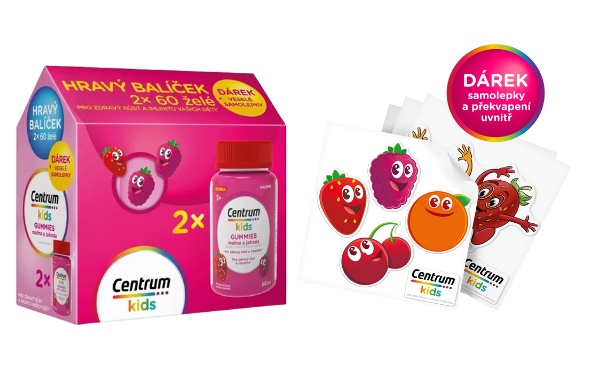 Centrum Kids Gummies malina + jahoda—2x60ks dárk.balení