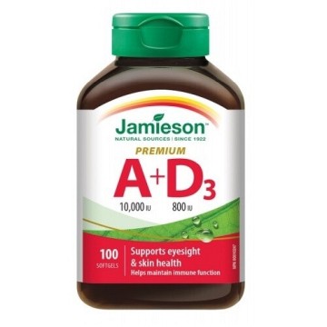 Jamieson Vitamíny A+D 10000/800IU Premium—100 tobolek