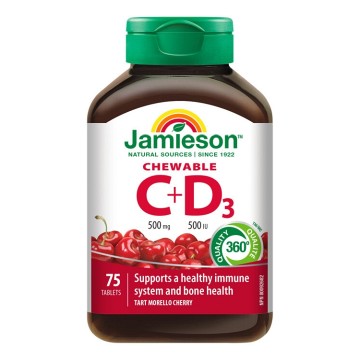 Jamieson Vitamíny C a D3 třešeň—75 cucacích tablet