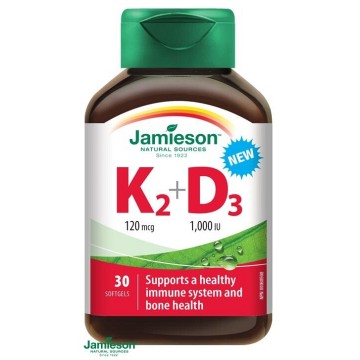 Jamieson Vitamíny K2 120mcg a D3 1000 IU—30 tobolek