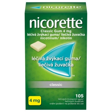 Nicorette Clasic Gum 4 mg Léčivá žvýkací guma—105 žvýkaček