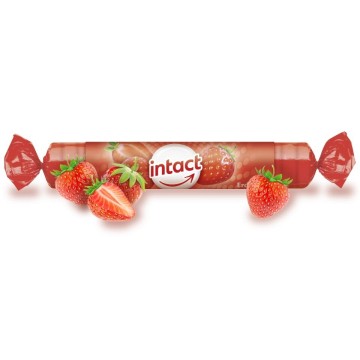 Intact Hroznový cukr s vitaminem C jahoda rolička—40 g