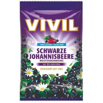 Vivil Černý rybíz + 11 bylin proti kašli bez cukru—bonbony 80 g