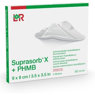 Suprasorb X+PH Kdytí hydrobalanční antimikrobiální—9x9cm, s polyhexanidem na infikované rány, 5ks