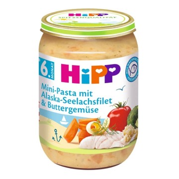 HIPP Baby Těstoviny s treskou v máslové zelenině—190 g