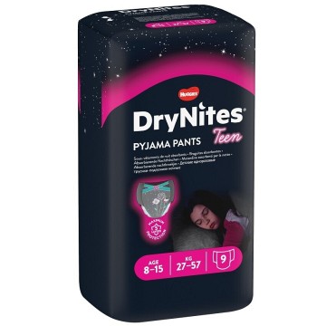 Huggies DryNites Girl teen Dívky 8-15, 27-57kg—absorpce 1340 ml, 9 ks