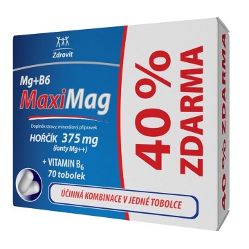 MaxiMag Hořčík 375mg+B6—70 tobolek (40% zdarma)