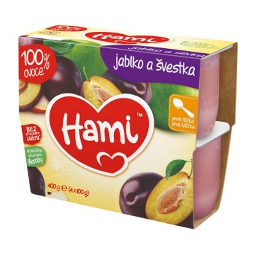 Hami 100% ovoce jablko a švestka—4x 100g od 4. měsíce