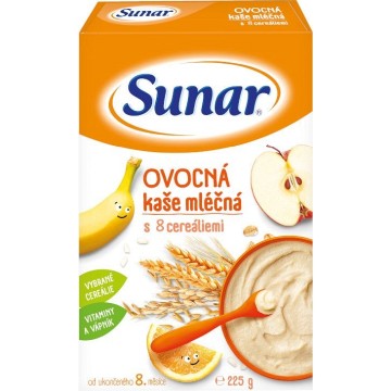 Sunar Ovocná kaše mléčná s 8 cereáliemi—225g