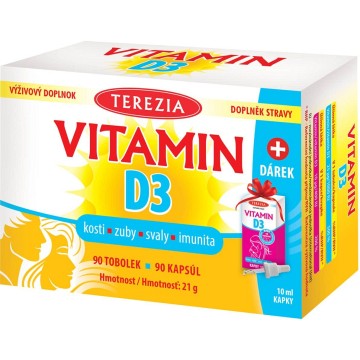 Terezia Vitamín D3 1000 IU+Dárek Vitamin D3 400 IU—90 tobolek + kapky 10 ml