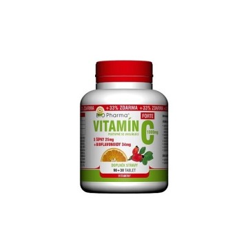 Bio Pharma Vitamín C 1000mg—Se šípky 25mg a bioflovonoidy 34mg, 90+30 tablet