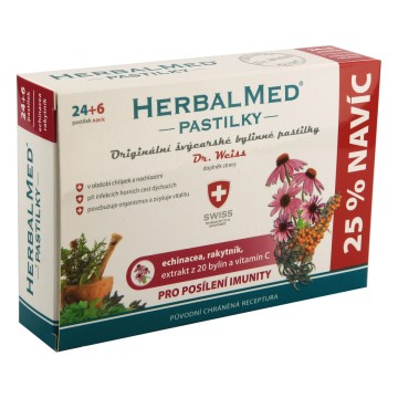 HerbalMed pastilky Dr. Weiss—Echinacea + rakytník + vitamin C, 30 pastilek