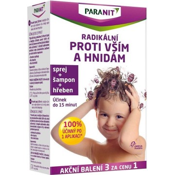 Paranit sprej + hřeben + šampon—sprej 100ml + hřeben + 100 ml šampon ZDARMA