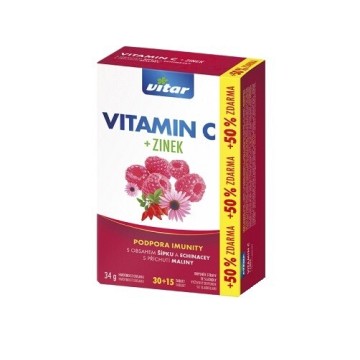 Vitar Vitamín C 300mg+zinek+echinacea+šípek—30+15 tablet