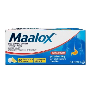 Maalox bez cukru Citron—40 žvýkacích tablet