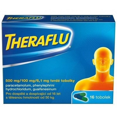 Theraflu 500 mg / 100 mg / 6,1 mg—16 tvrdých tobolek